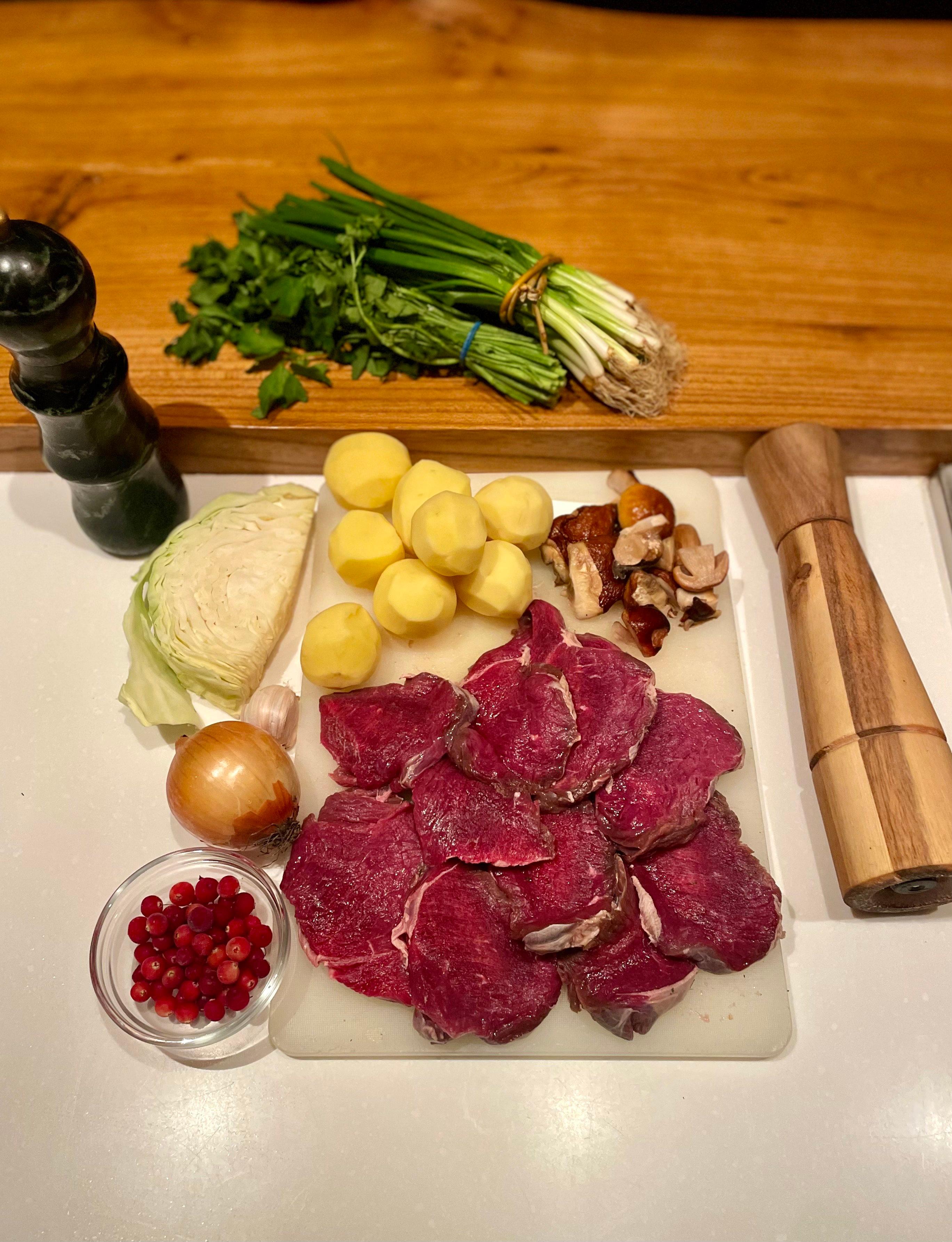 SHCHI – Russian Sauerkraut soup with wild meat and porcini mushrooms.