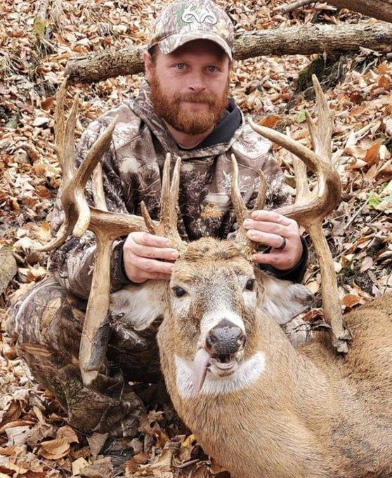 Congrats to Larry Knight on his once in a lifetime 19-point buck he just shot at 38 yards following a doe in Indiana.