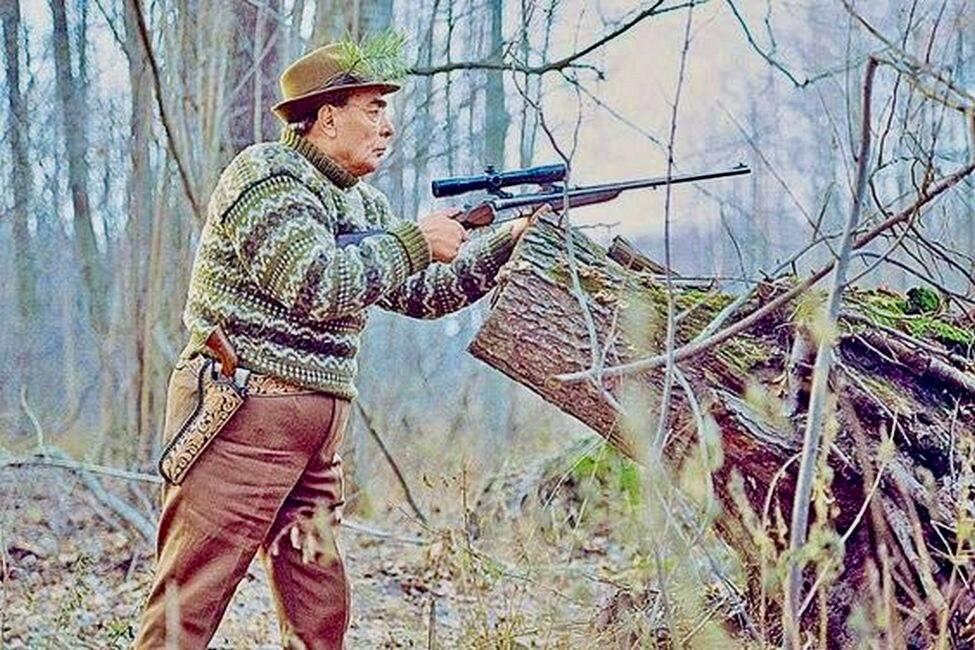 General Secretary of the Central Committee of the CPSU USSR Leonid Ilyich Brezhnev on a hunt in the hunting farm "Zalesye" (Brovarsky district, Kiev region) with a carbine MC 10-09.