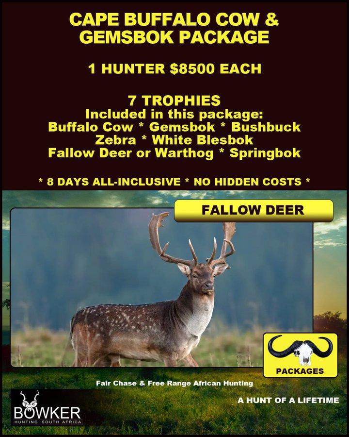 #hunting #nickbowkerhunting *a hunt of a lifetime * fair chase hunting, free-range * 7 trophies * 10 days * no hidden costs * Outfitter No: HC 53 / 2018 EC; PH No: PH 156 / 2018 EC – Cape Buffalo Cow & Gemsbok Package https://nickbowkerhunting.com/cape-buffalo-hunting-packages-and-prices#buffalo-cow-gemsbok-hunting-package