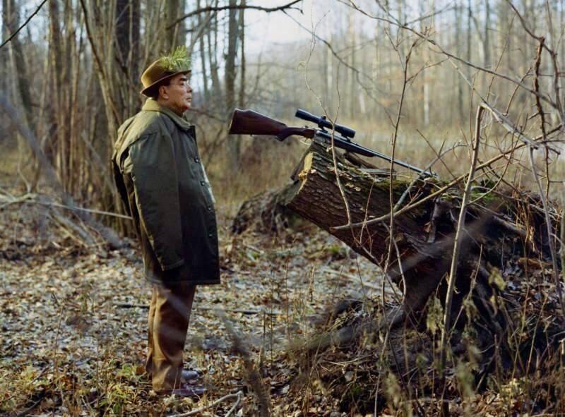 General Secretary of the Central Committee of the CPSU USSR Leonid Ilyich Brezhnev on a hunt in the hunting farm "Zalesye" (Brovarsky district, Kiev region) with a carbine MC 10-09.