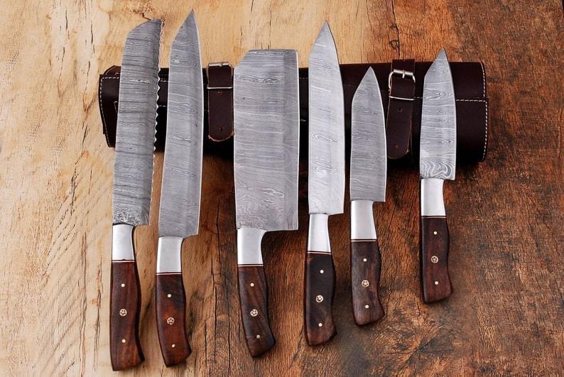 Handmade Damascus chef set, kitchen knife with Luxurious Pure Leather Sheath