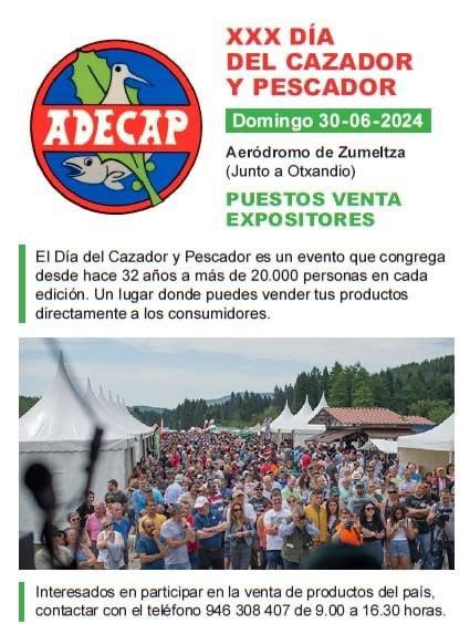De interés para expositores del XXX DIA DEL CAZADOR Y PESCADOR que se celebrará en Dima el próximo 30-6-2024 (Domingo)