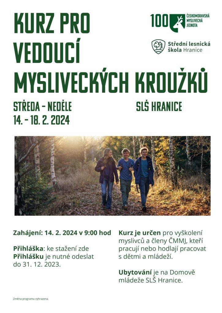 Kurz pro vedoucí mysliveckých kroužků proběhne na SLŠ Hranice, v termínu 14.