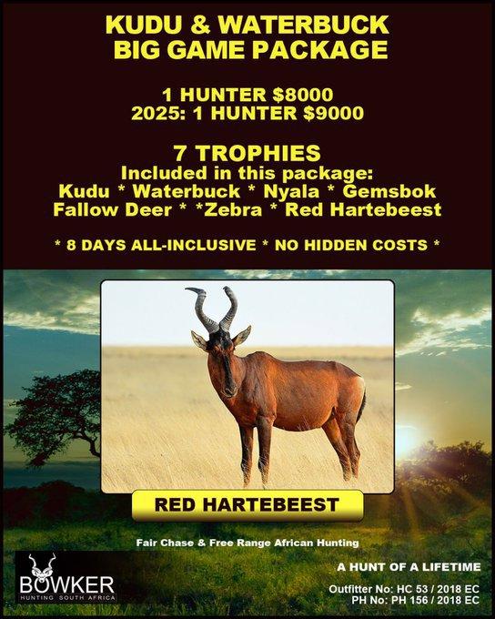 #hunting #nickbowkerhunting *a hunt of a lifetime * fair chase hunting, free-range * 7 trophies * 10 days * no hidden costs * Outfitter No: HC 53 / 2018 EC; PH No: PH 156 / 2018 EC – Kudu & Waterbuck Big Game Package https://nickbowkerhunting.com/african-hunting-packages#kudu-waterbuck-big-game-package