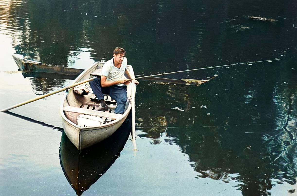 Soviet football player and goalkeeper Lev Yashin on a fishing trip.