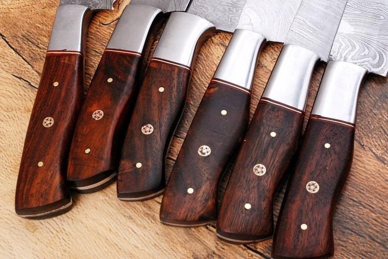 Handmade Damascus chef set, kitchen knife with Luxurious Pure Leather Sheath