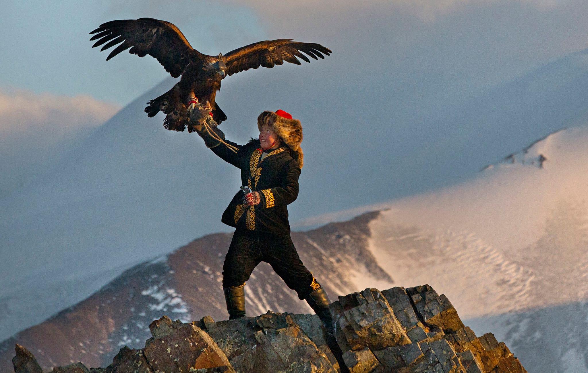 Hunting with eagles is a traditional form of falconry found throughout the Eurasian Steppe, practised by ancient Khitan and Turkic peoples.
