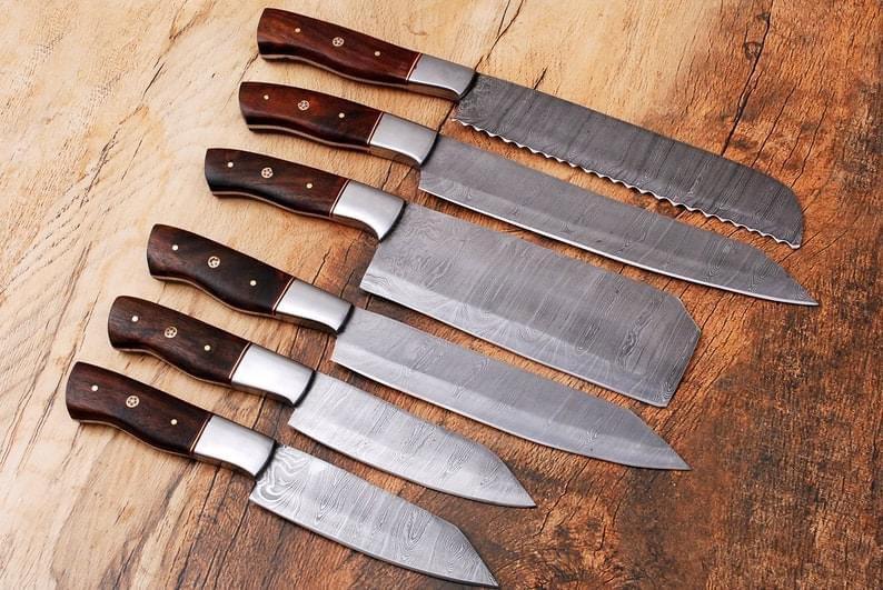 Handmade Damascus chef set, kitchen knife with Luxurious Pure Leather Sheath