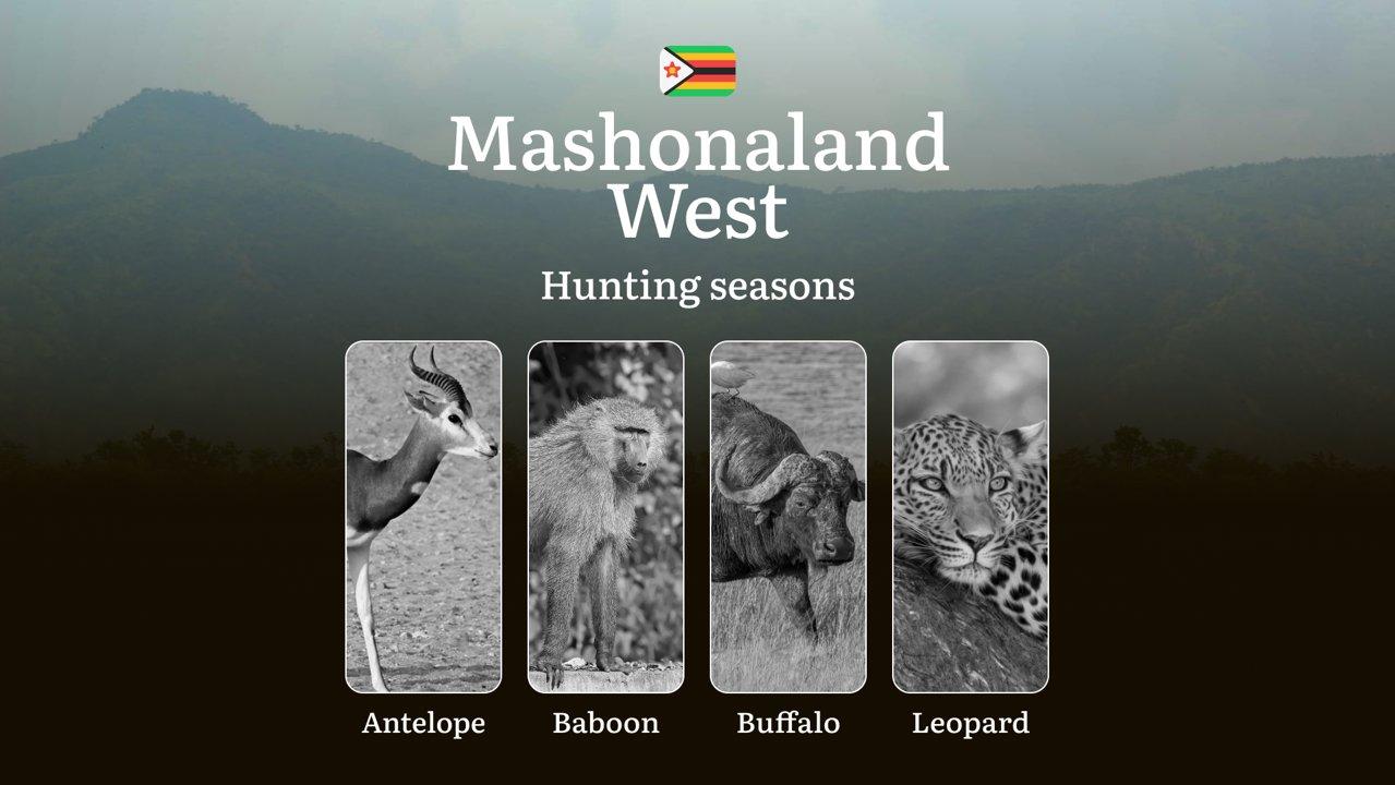 Hunting Seasons in Zimbabwe, MASHONALAND WEST Region: Hunting Dates, Opening and Closing Dates, Licenses, Rules and Periods for Hunting
