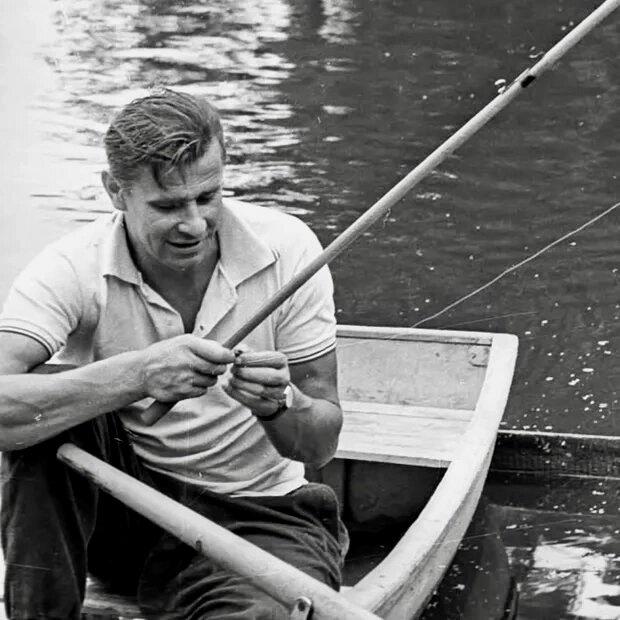 Soviet football player and goalkeeper Lev Yashin on a fishing trip. Soviet football player and goalkeeper Lev Yashin on a fishing trip.