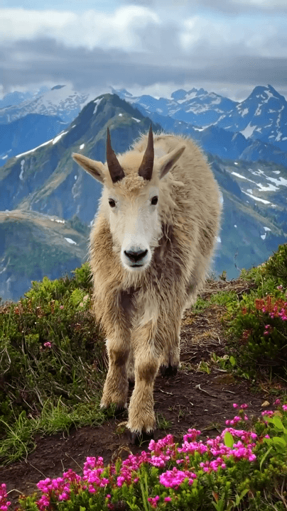 Snowy mountain goats are fearless rock conquerors.
Snow mountain goats (Latin Oreamnos americanus) belong to the heavy type, the largest individuals reach 95-105 cm at t